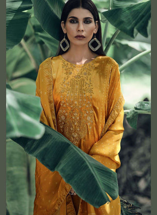 Varsha Tradition Velvet Designer Embroidered Collection -Yellow Suit