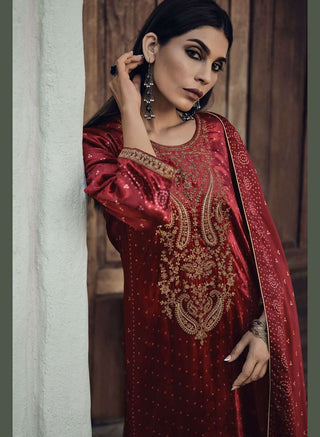 Varsha Tradition Velvet Designer Embroidered Collection -Red Suit