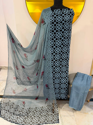 SironC  Crepe Printed-Polka Dark Grey Black Suit