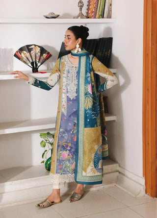 Qalamkar Q Prints Winter Collection -Blue Mustard Multi Suit