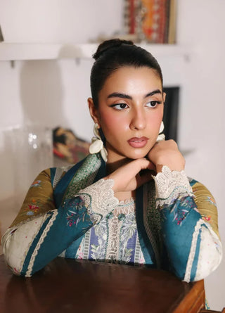 Qalamkar Q Prints Winter Collection -Blue Mustard Multi Suit