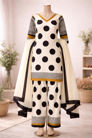 Crepe Digital Printed-White Black Suit