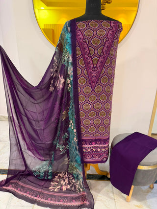 Siron C Crepe Digital Printed-Tyrian Purple Suit