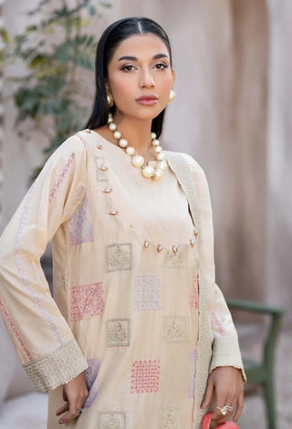 Adan's Libas Lawn by Hadiqa Bashir 2024- Beige Suit