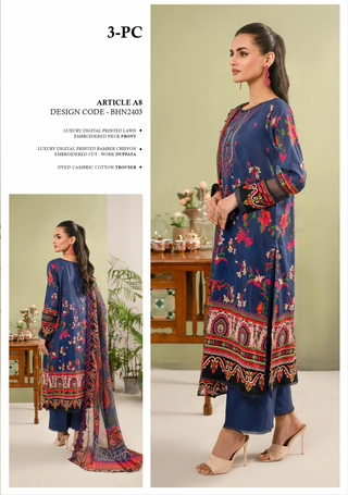 Premium Hania by Binaas- Dark Blue Lawn Suit