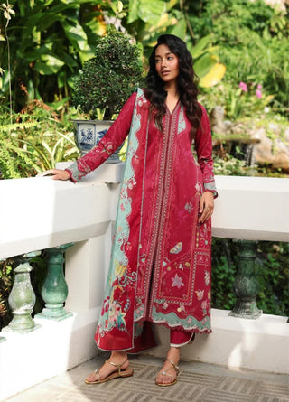 Qalamkar Q Prints Lawn Collection- Cherry Red Suit