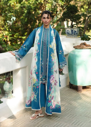 Qalamkar Q Prints Lawn Collection- Peacock Blue Suit
