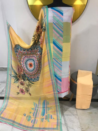 Siron C Crepe Digital Printed-Yellow Blue Multi Suit
