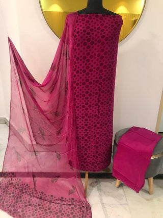 Digital Crepe Polka Printed- Magenta Suit
