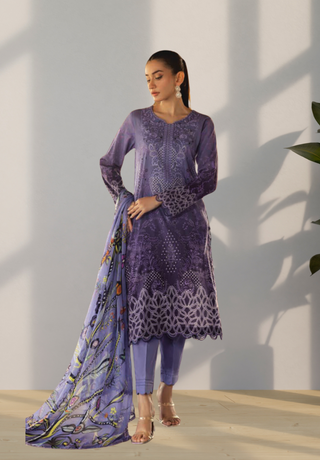 A soft jade digital printed lawn shirt with embroidered borders and a digitally printed textured woven dupatta- Zebaish Etioles Collection - Floral Prints & Embroidered Necklines | Woven & Digital Printed Dupattas