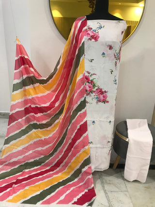 Siron C Crepe Digital Printed-White Yellow Multi Suit