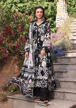 Beautiful unstitched suit from the Elaf Chikankari 2024 Collection. Includes digital printed and Chikankari lawn fabric for shirt front, back, and sleeves, embroidered organza borders, digital printed voile dupatta, and solid dyed cambric trousers.

