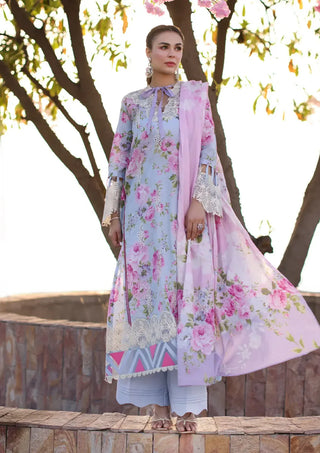 Beautiful unstitched suit from the Elaf Chikankari 2024 Collection. Includes digital printed and Chikankari lawn fabric for shirt front, back, and sleeves, embroidered organza borders, digital printed voile dupatta, and solid dyed cambric trousers.

