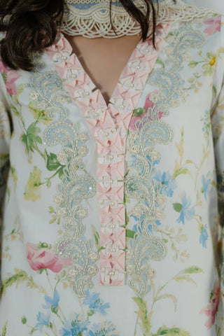 MM Vintage Flora Lawn Collection 26-Creme Blue Suit