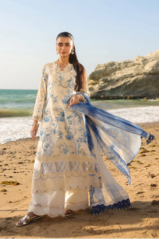 MM Vintage Flora Lawn Collection 26-Off White and Blue Multi