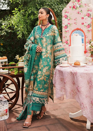 Chic Teal Green suit set with a lawn shirt and voile dupatta
