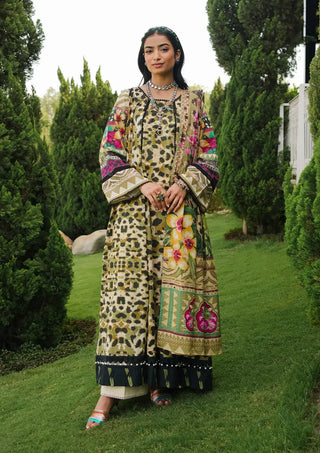 Wonders Green and Black suit set with a lawn shirt and voile dupatta
