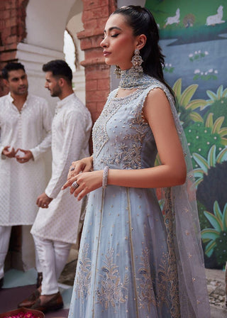 Mushq Festive Chiffon Suit- Ice Blue