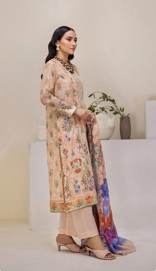 Premium Mahajal Collection 2024 by Gulljee-  Light Orange Suit