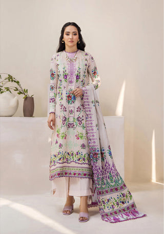 A soft mahajal digital printed lawn with embroidery and a digitally printed dupatta with cutwork embroidery 
