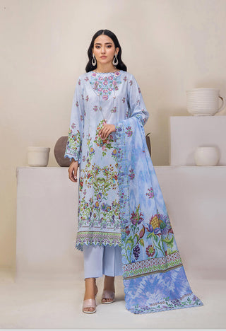 A soft mahajal digital printed lawn with embroidery and a digitally printed dupatta with cutwork embroidery 
