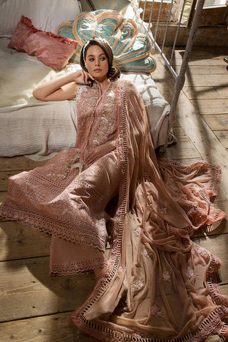 Explore the Sobia Nazir Luxury Lawn Collection at Siron.C Originals- PEACH. These exquisite lawn cotton embroidered suits feature intricate necklines and lace patches, paired with organza/net embroidered and printed dupattas. Each set includes a comfortable lawn bottom, making these outfits perfect for any occasion.
