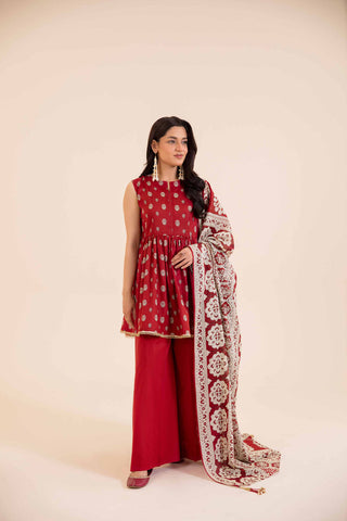 3 Piece Set in Red- Nishat Lawn 2024 Collection