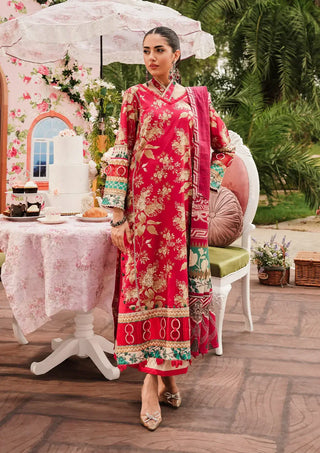 Flores De Amore Red suit set with a lawn shirt and voile dupatta
