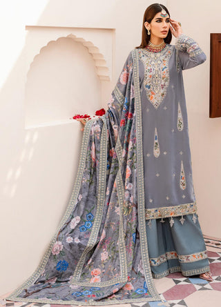 Shehnai By Nureh Embroidered Velvet Collection- Grey Suit