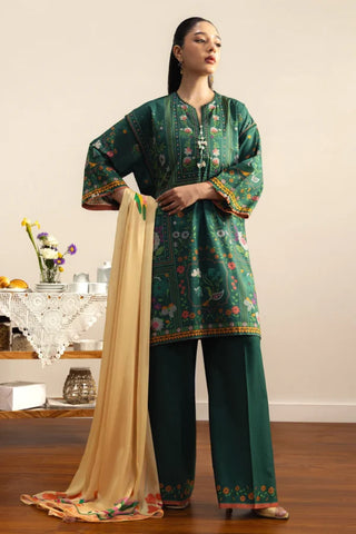 Coco Lawn Prints by Zara Shahjahan- Forest Green Suit