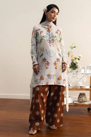 Coco By Zara Shahjahan  Prints Collection -Ivory Brown Suit
